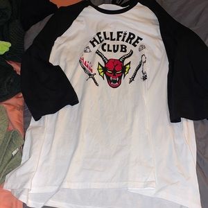 Stranger Things Eddie Munson Hellfire Club shirt with 3 quarter length sleeves